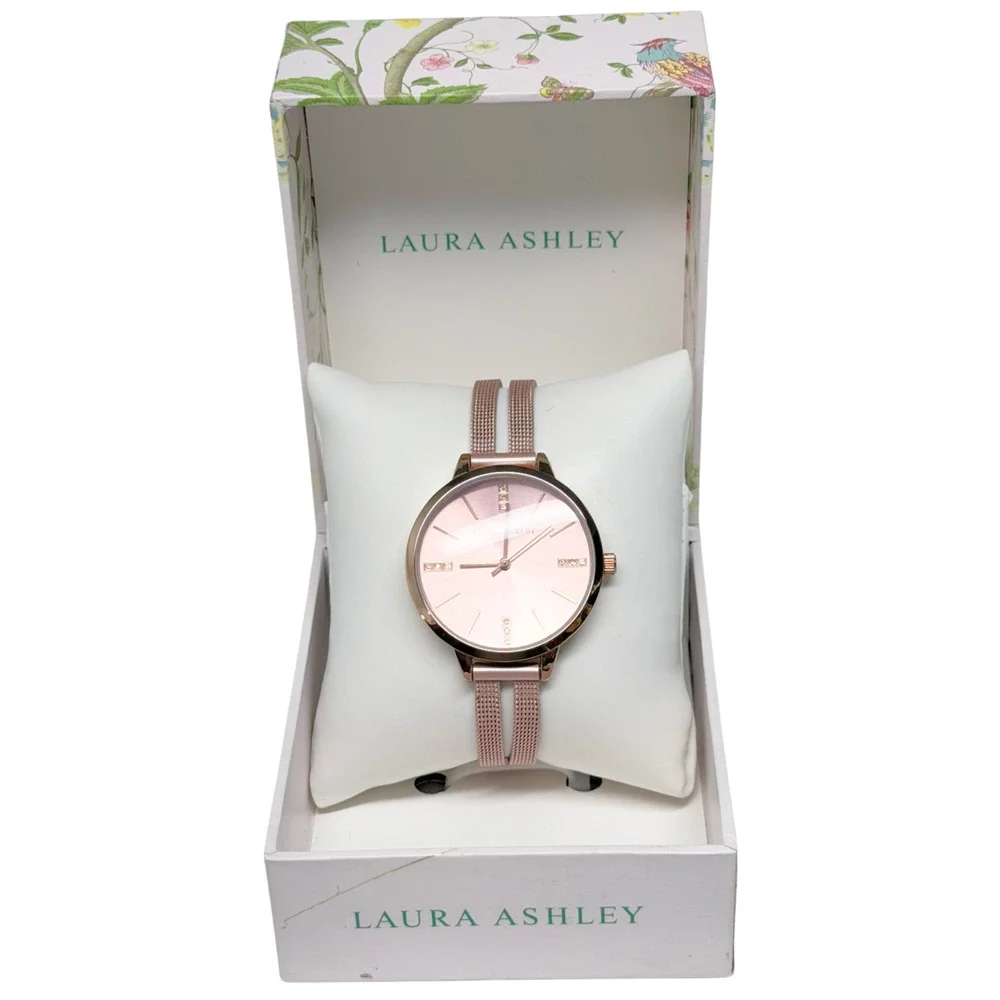 Laura Ashley Rose Gold Mesh Watch Split Band Pink Dial 1.5
